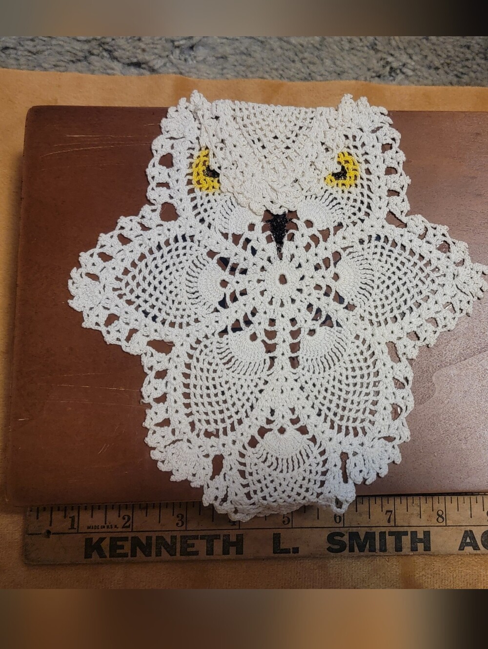 White Crochet Doily with Owl Motif Box